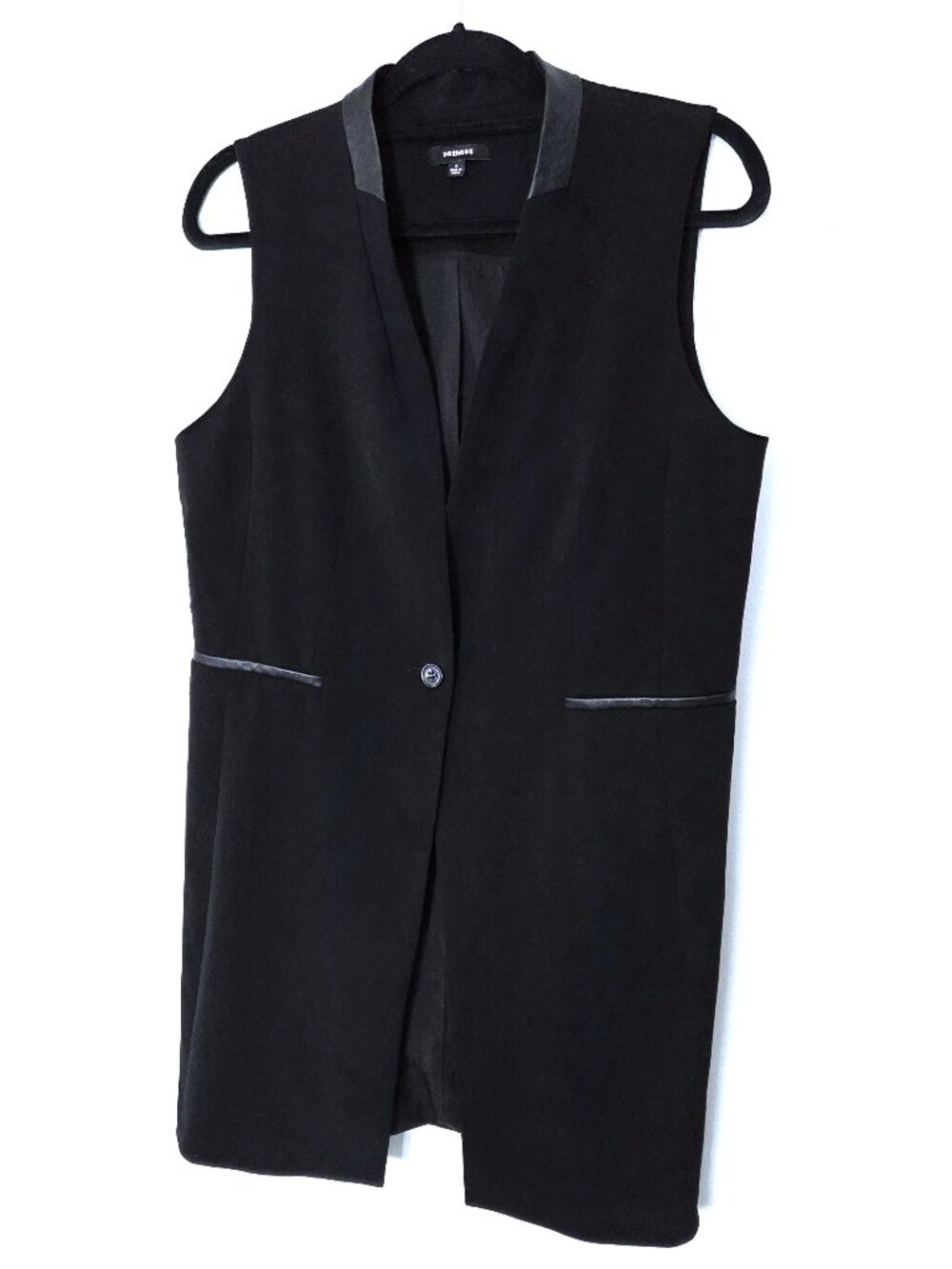 Premise Black with Faux Leather Trim Details Waistcoat Long Vest Size 6